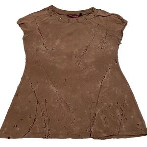 IDI by Mathew Womens Studded Sleeveless T-shirt Distressed Brown 100% Cot, Med